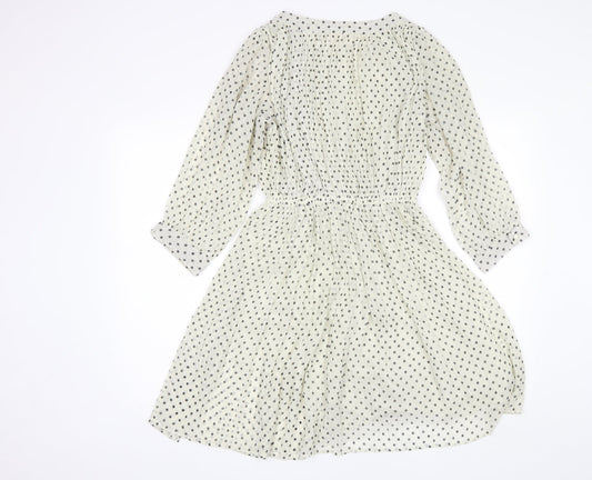 H&M Womens White Polka Dot Polyester Shift  Size 6  Round Neck