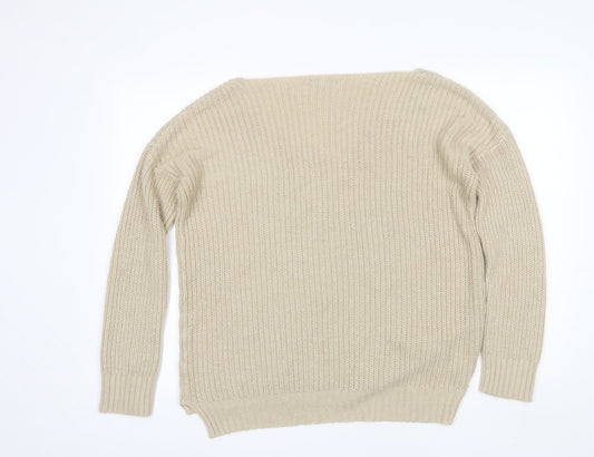 Boohoo Womens Beige Scoop Neck  Acrylic Pullover Jumper Size S