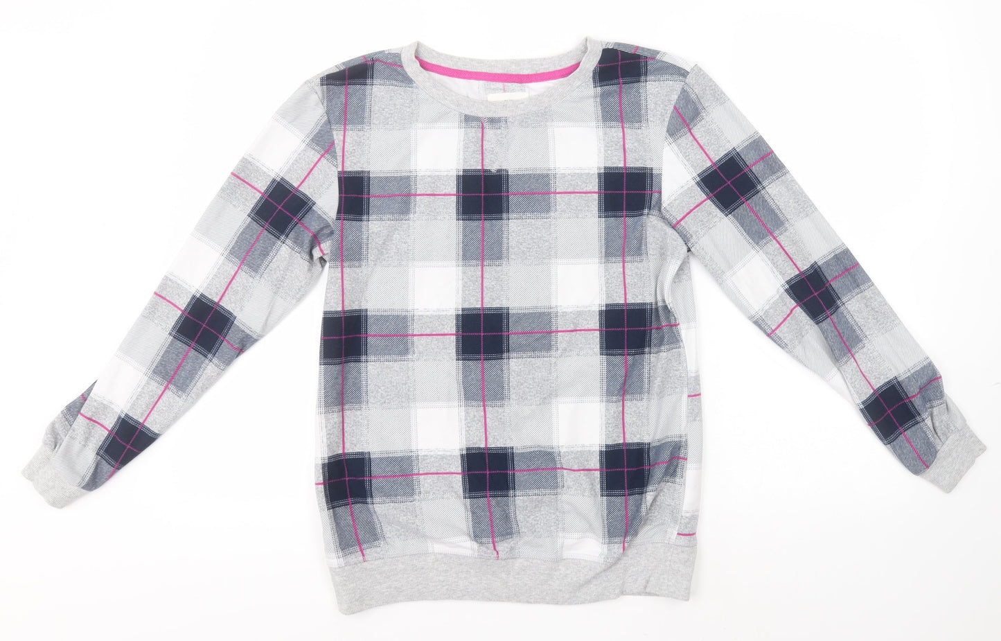 NEXT Womens Grey Round Neck Check Polyester Pullover Jumper Size XS