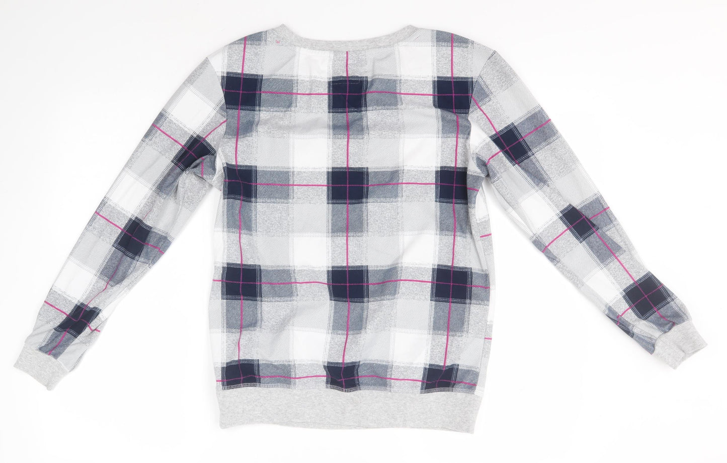 NEXT Womens Grey Round Neck Check Polyester Pullover Jumper Size XS