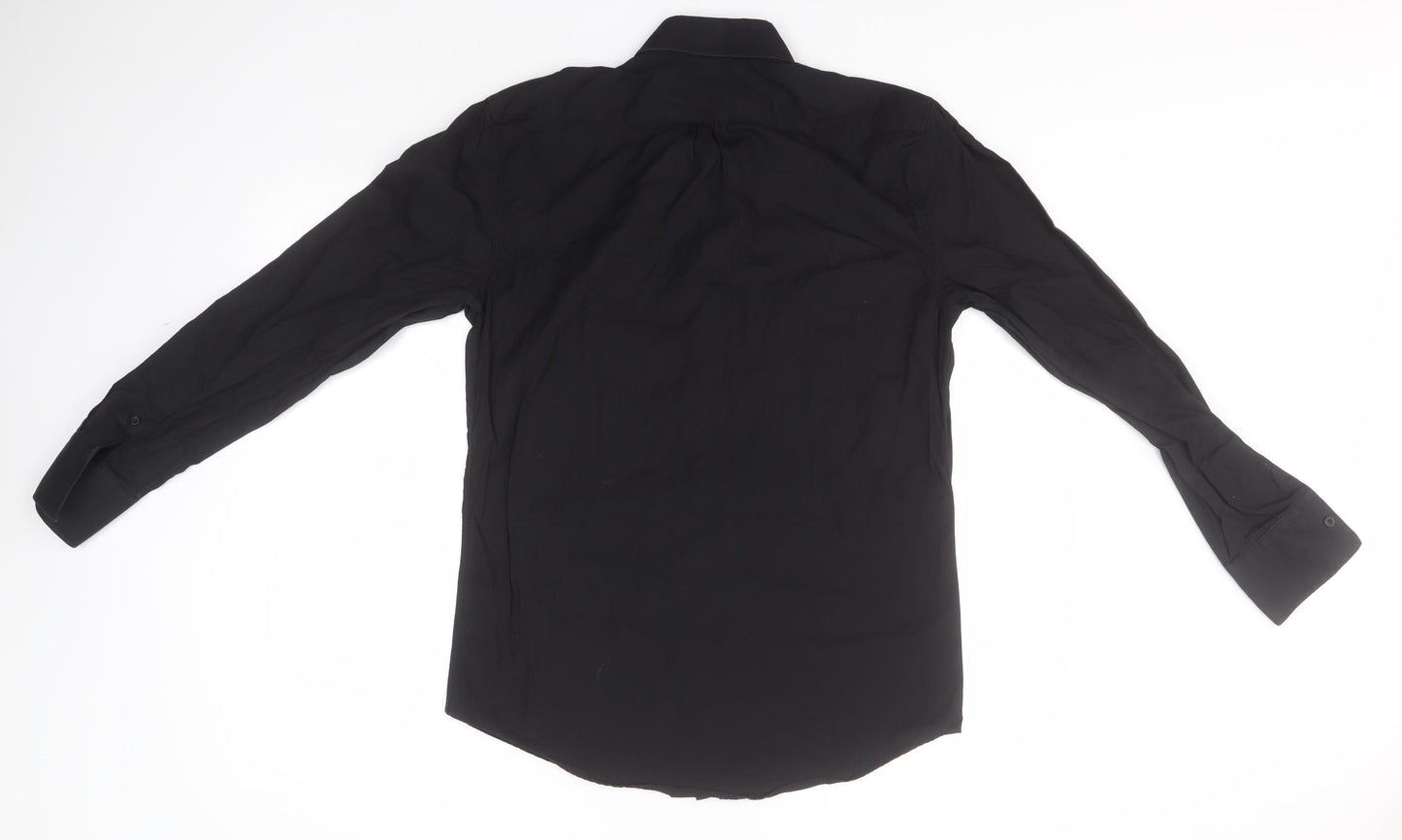 Zara Womens Black  Cotton Basic Button-Up  Collared