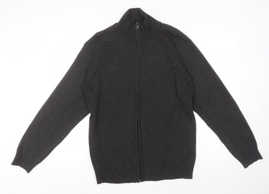 Foglie Rosse Womens Grey Crew Neck  Acrylic Full Zip Jumper Size 2XL