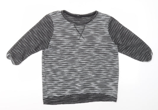 H&M Womens Grey Round Neck Striped Polyester Pullover Jumper Size M