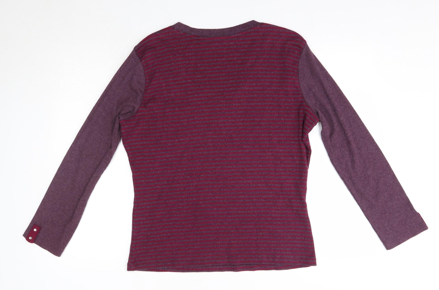 M&Co Womens Purple V-Neck Striped Cotton Pullover Jumper Size 2XL