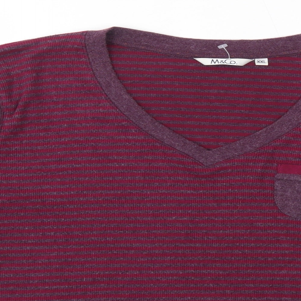 M&Co Womens Purple V-Neck Striped Cotton Pullover Jumper Size 2XL