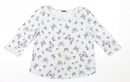 M&Co Womens Grey  Viscose Basic Blouse Size 14 Round Neck - Butterflies
