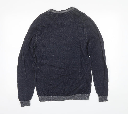George Mens Blue V-Neck  Cotton Pullover Jumper Size M