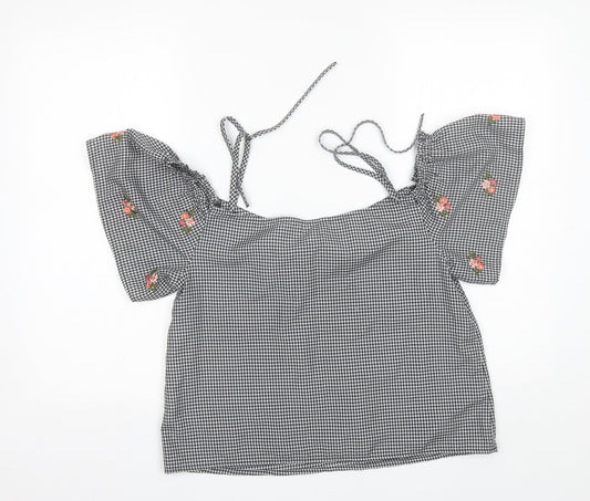 New Look Womens Black Plaid Polyester Basic Blouse Size 12 Square Neck
