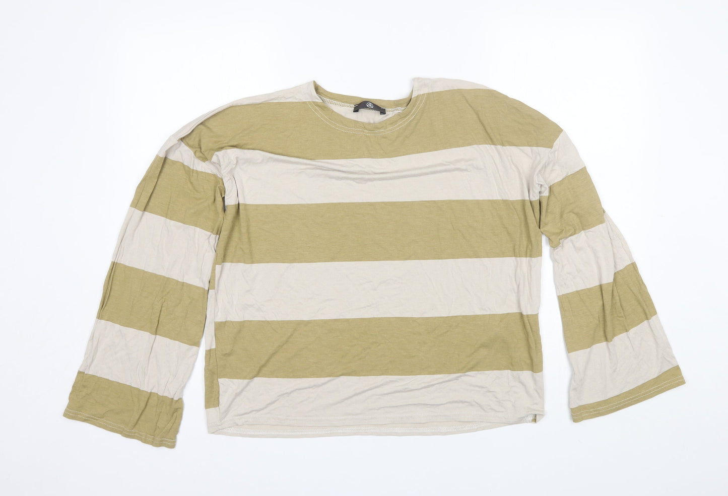 Missguided Womens Brown Striped Polyester Basic T-Shirt Size 10 Round Neck