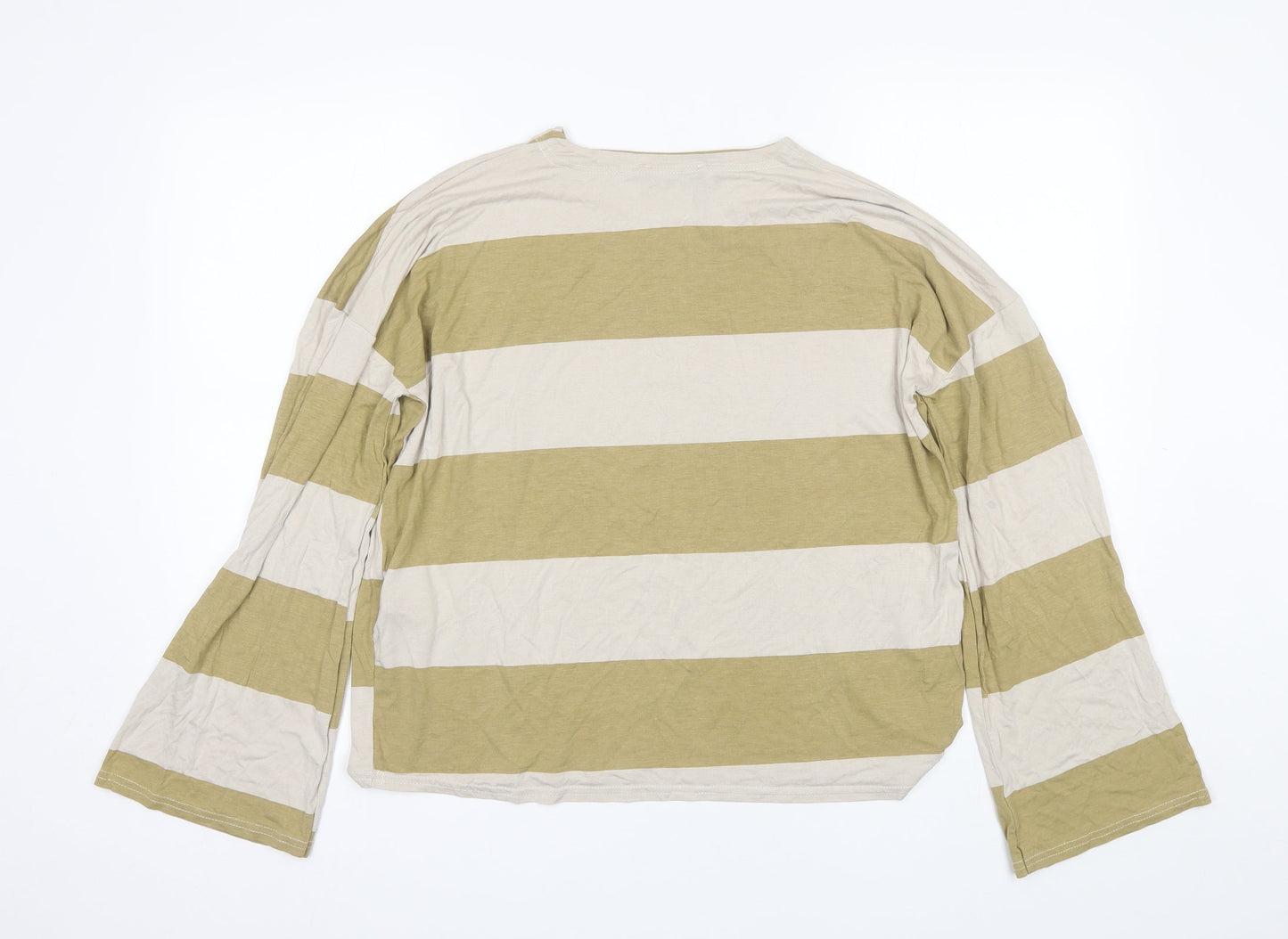 Missguided Womens Brown Striped Polyester Basic T-Shirt Size 10 Round Neck