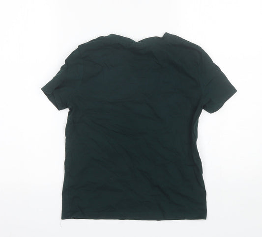 Topshop Womens Green  Cotton Basic T-Shirt Size 6 Round Neck