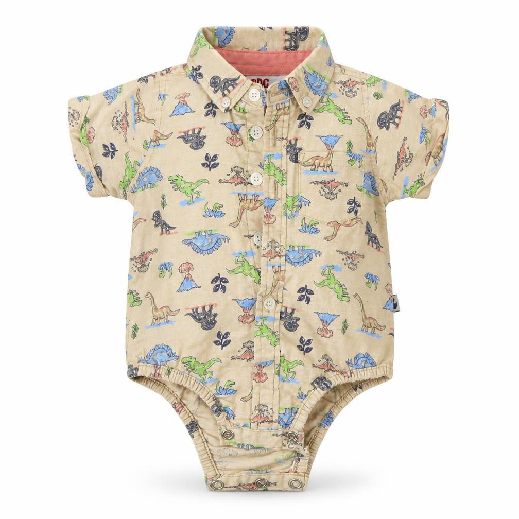 DOG Sport Baby Multicoloured  100% Cotton Basic Button-Up Size 6-9 Months Collared  - Dinosaurs