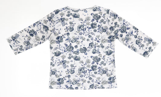 Purely New Zealand Womens Blue Floral Viscose Basic Blouse Size S Round Neck