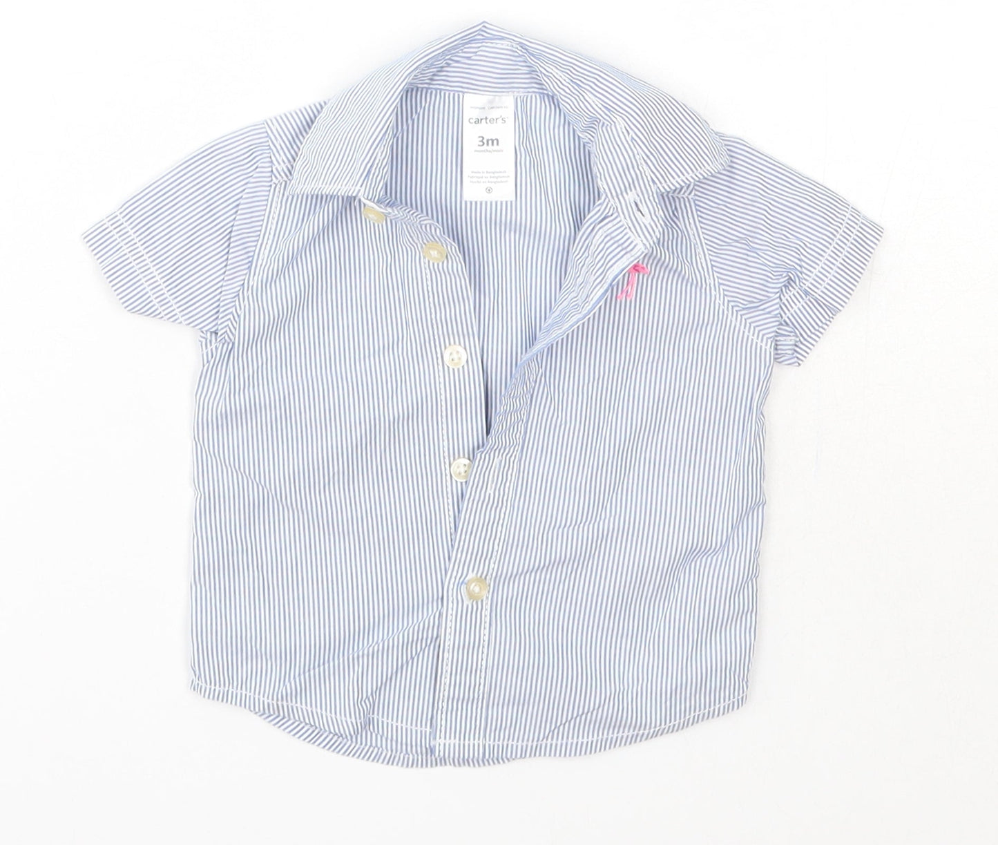 Carter's Baby Blue Striped 100% Cotton Basic Button-Up Size 0-3 Months Collared
