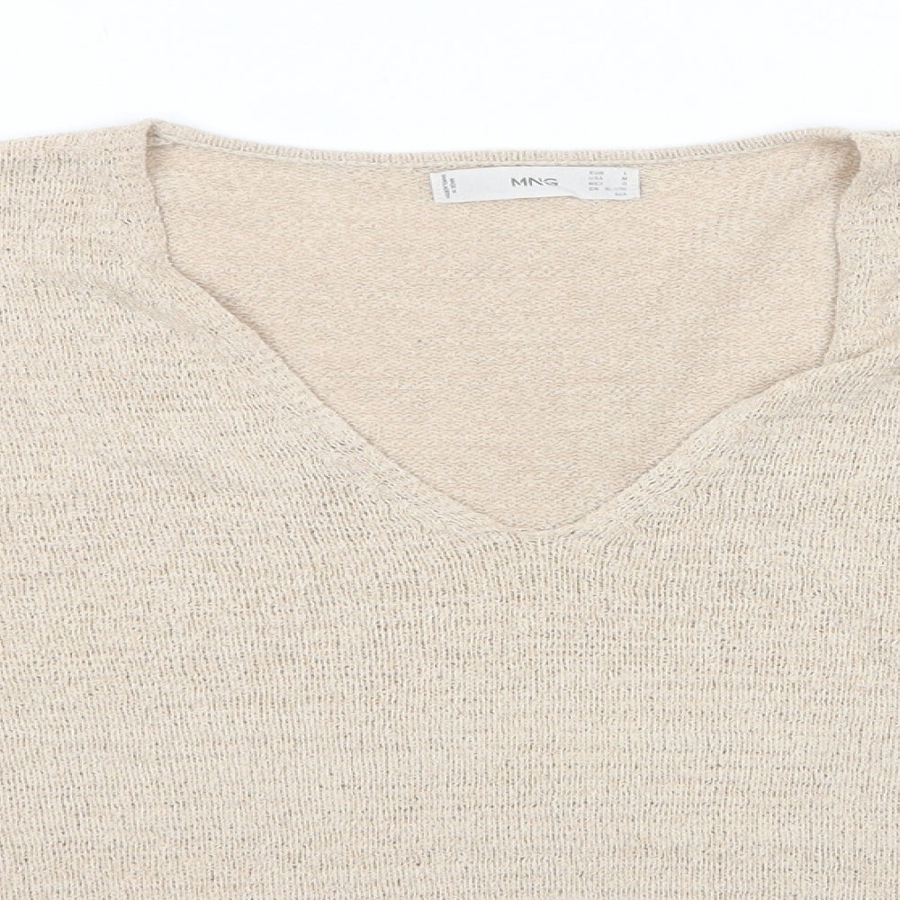 MNG Womens Beige V-Neck  Acrylic Pullover Jumper Size L   - Light Beige