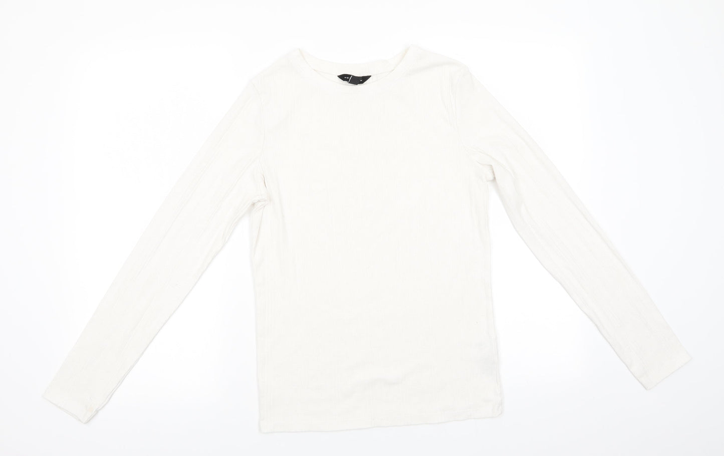 New Look Womens Ivory Striped Polyester Jersey T-Shirt Size 14 Round Neck - Vertical same colour stripe