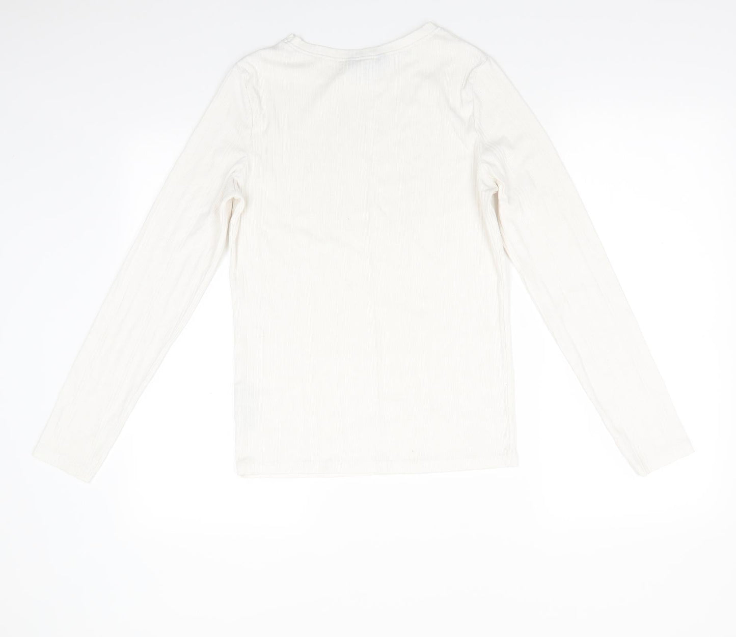 New Look Womens Ivory Striped Polyester Jersey T-Shirt Size 14 Round Neck - Vertical same colour stripe