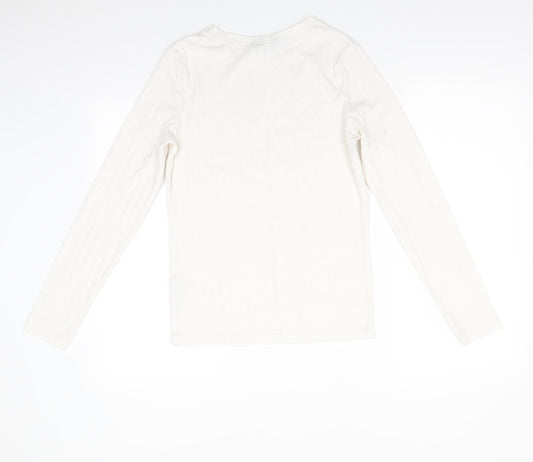 New Look Womens Ivory Striped Polyester Jersey T-Shirt Size 14 Round Neck - Vertical same colour stripe