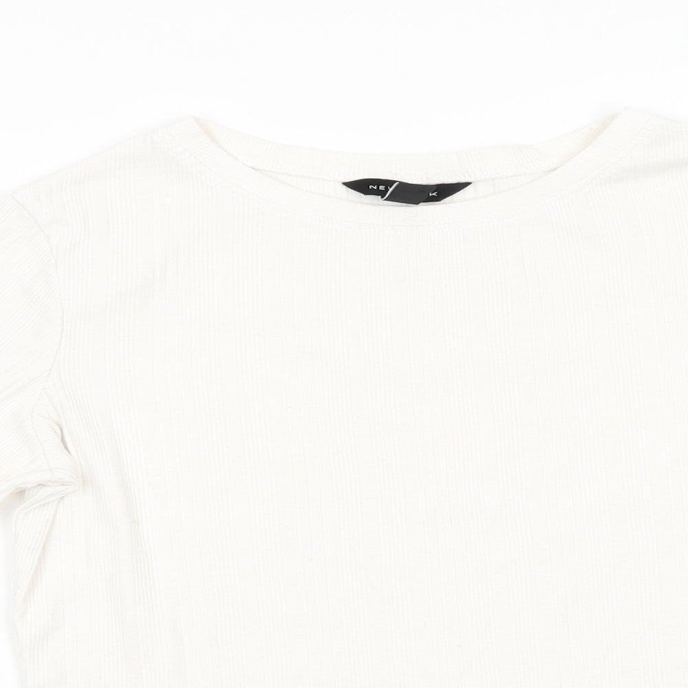New Look Womens Ivory Striped Polyester Jersey T-Shirt Size 14 Round Neck - Vertical same colour stripe