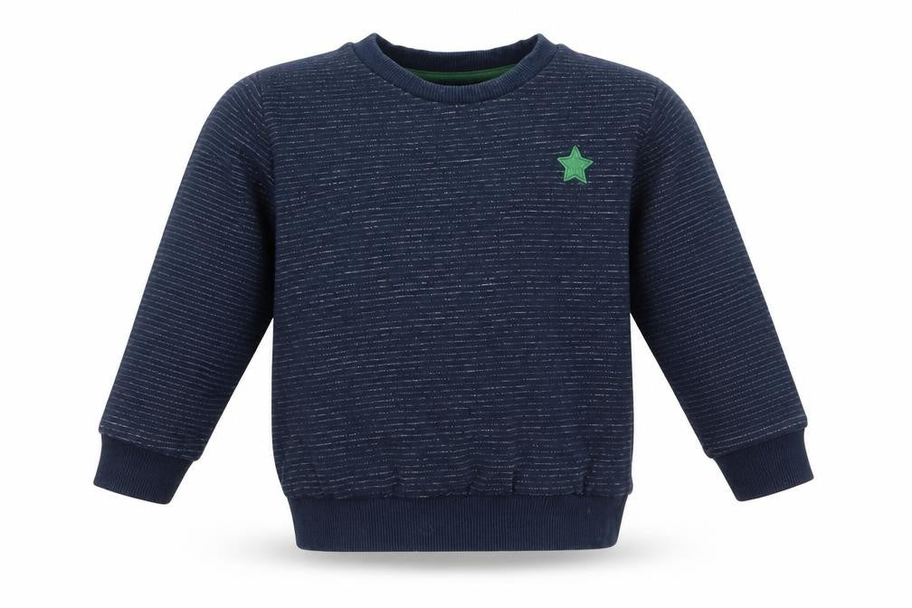 F&F Boys Blue Striped Cotton Pullover Sweatshirt Size 2-3 Years  Pullover - Fine White Stripe Green Star Logo