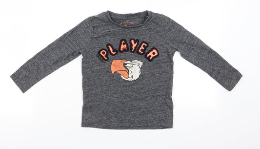 TOM TAILOR Boys Grey Animal Print Cotton Basic Casual Size 2-3 Years Roll Neck Pullover - Player Eagle Head