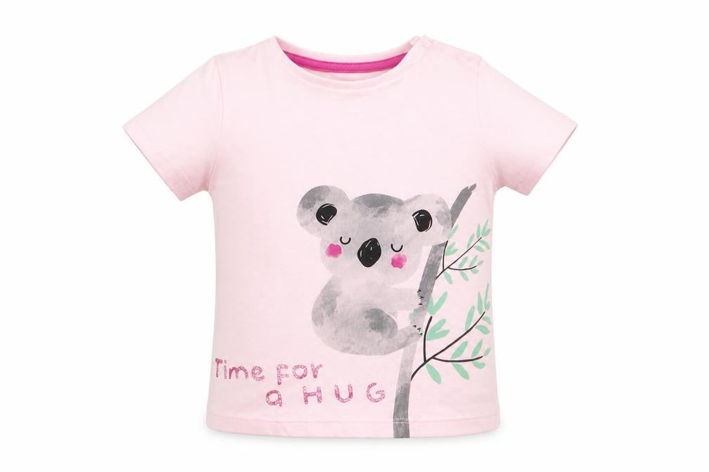 F&F Girls Pink Animal Print Cotton Basic T-Shirt Size 9-12 Months Round Neck Snap - Pale Pink Kuwala Time for a hug
