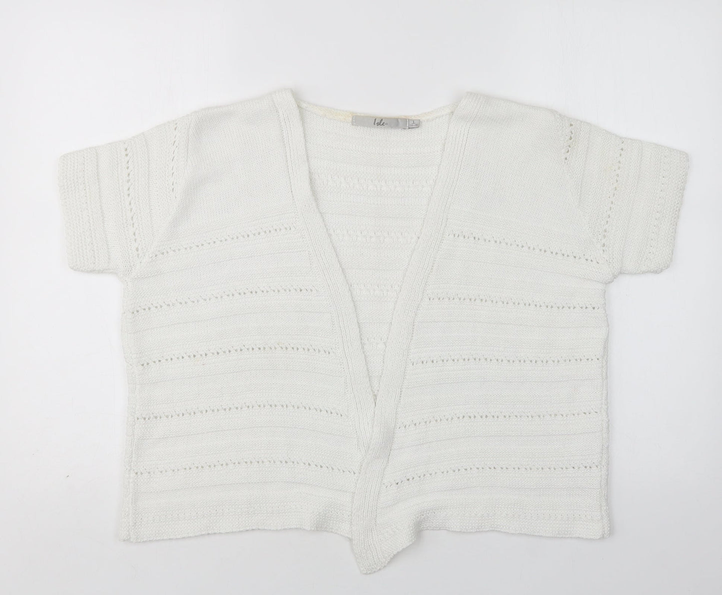 EWM Womens White V-Neck  Acrylic Cardigan Jumper Size L