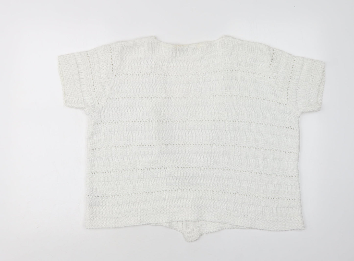EWM Womens White V-Neck  Acrylic Cardigan Jumper Size L