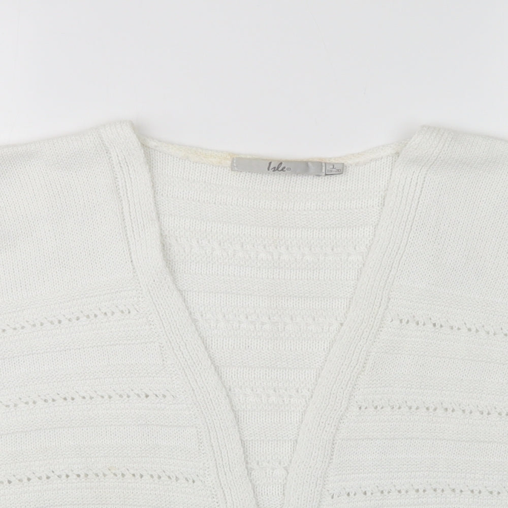 EWM Womens White V-Neck  Acrylic Cardigan Jumper Size L