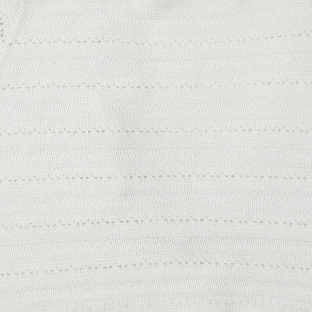 EWM Womens White V-Neck  Acrylic Cardigan Jumper Size L