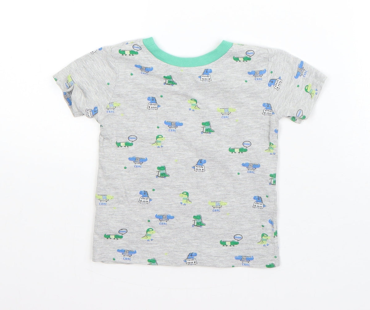 NEXT Boys Grey  Cotton Basic T-Shirt Size 9-12 Months Round Neck  - crocodiles