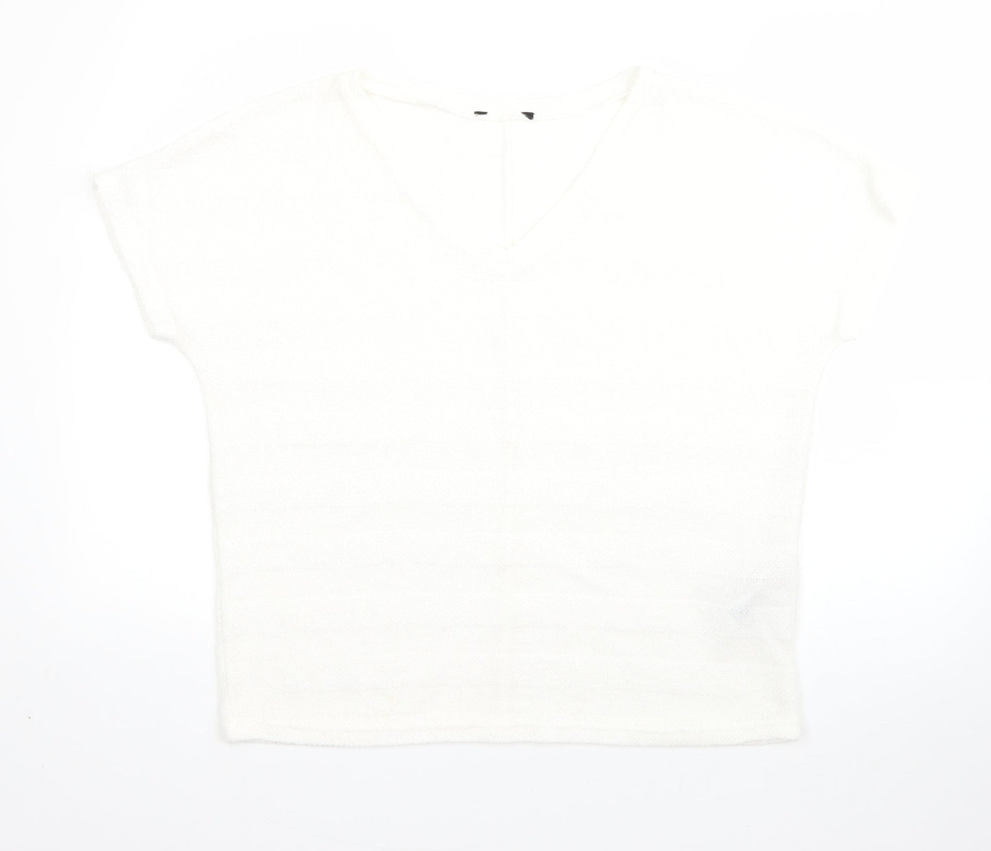 New Look Womens White V-Neck  Viscose Pullover Jumper Size M