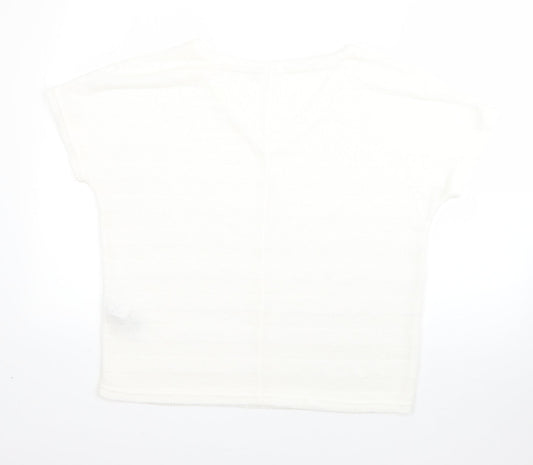 New Look Womens White V-Neck  Viscose Pullover Jumper Size M