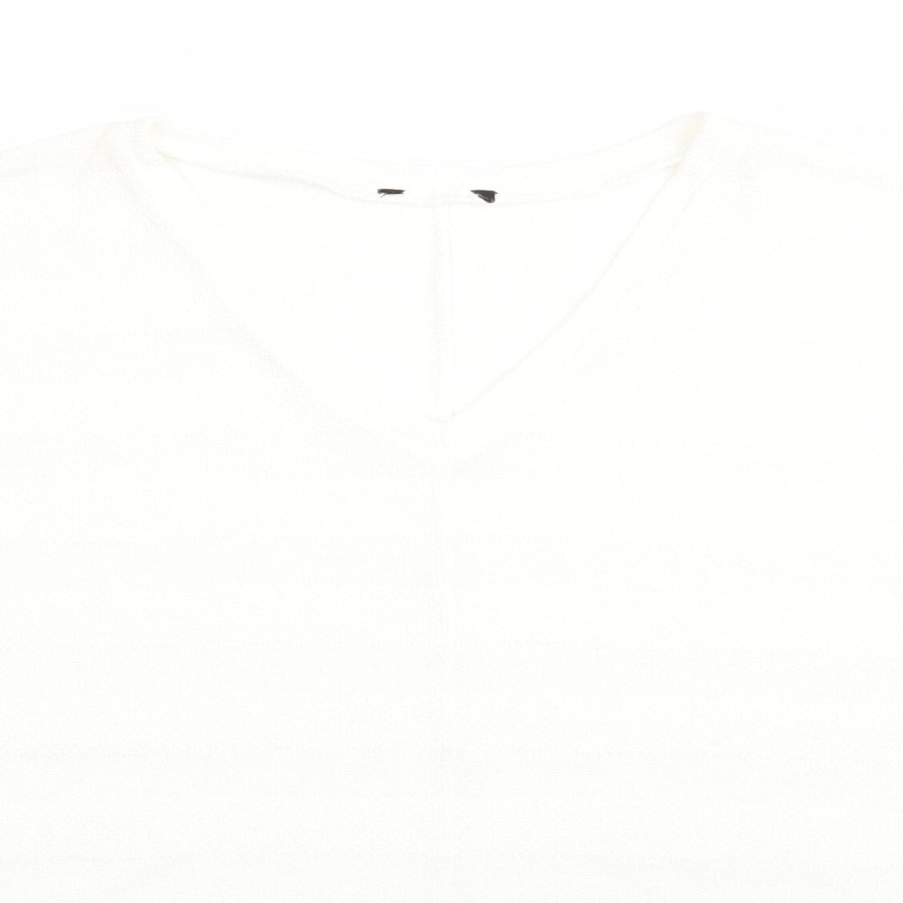 New Look Womens White V-Neck  Viscose Pullover Jumper Size M