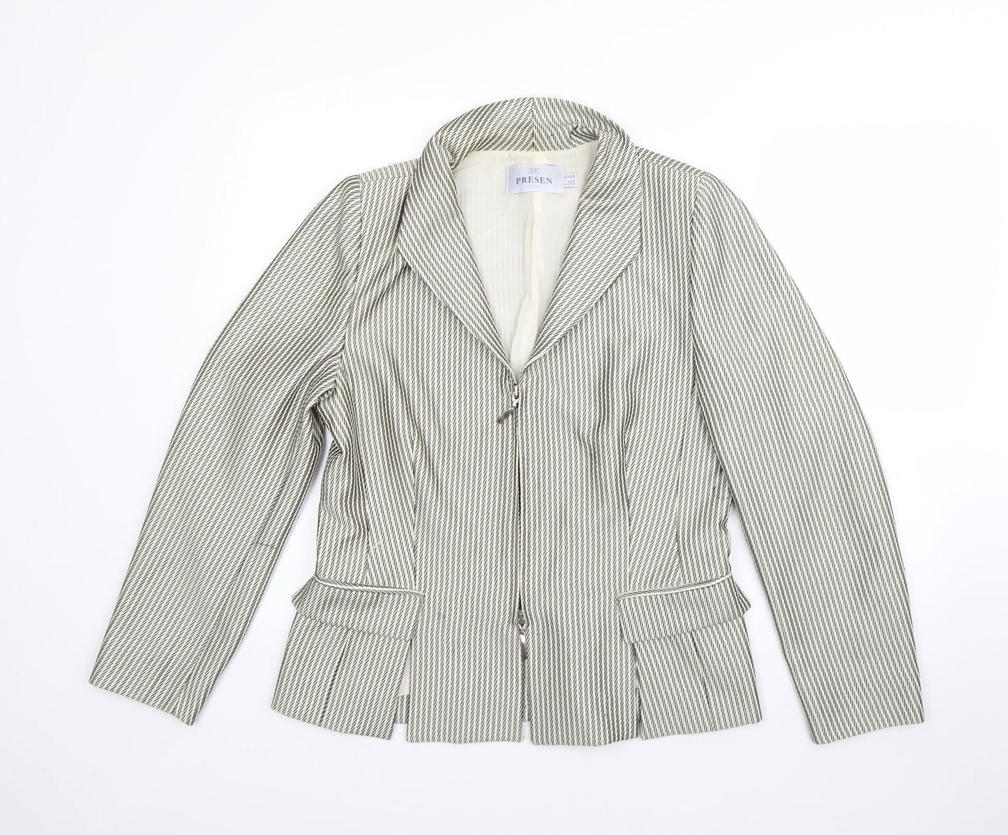 Presen Womens Beige Striped  Jacket Blazer Size 12  Zip