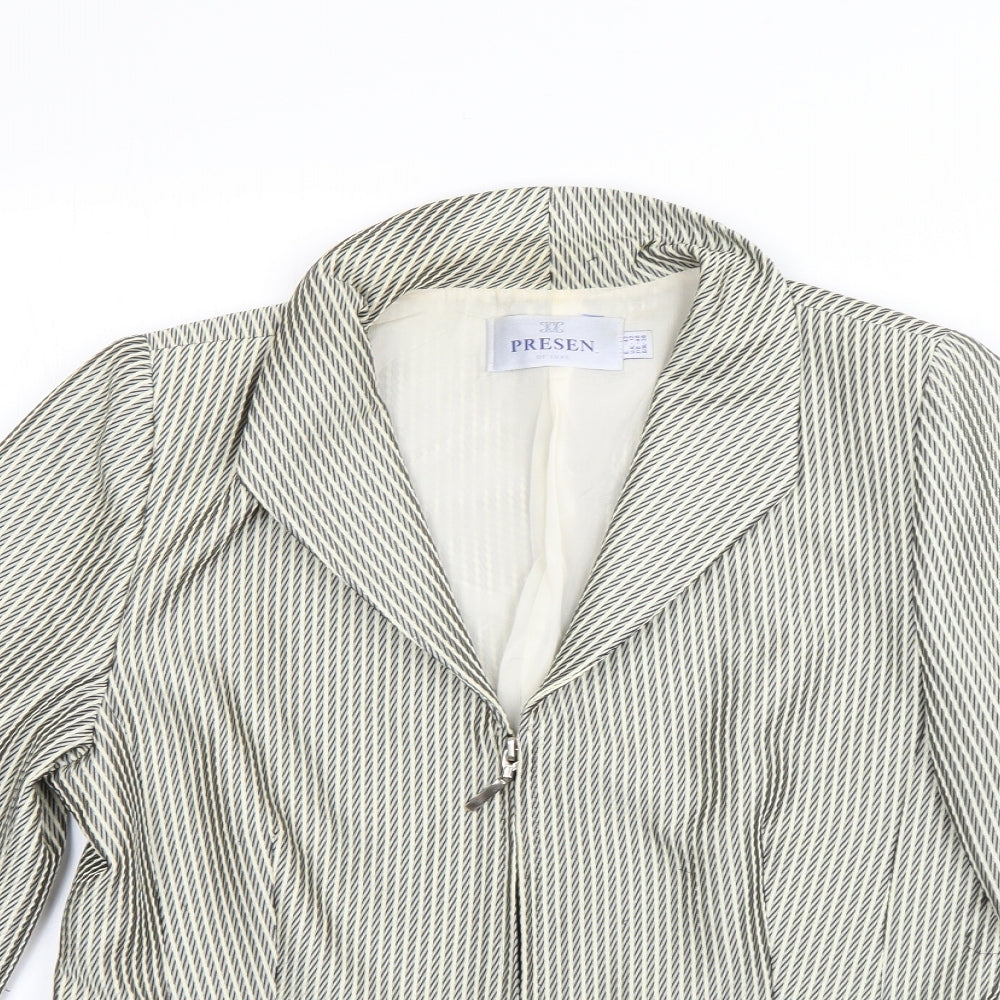 Presen Womens Beige Striped  Jacket Blazer Size 12  Zip
