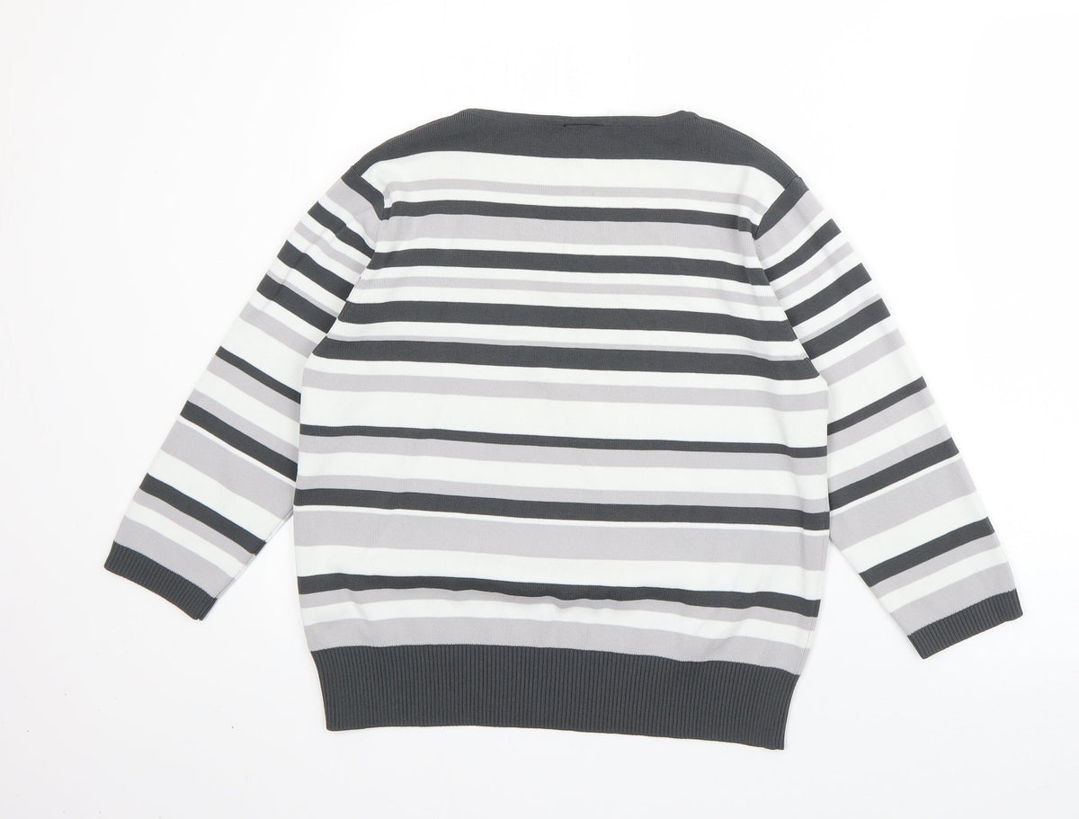 Avant Garde Womens Grey V-Neck Striped Viscose Pullover Jumper Size M
