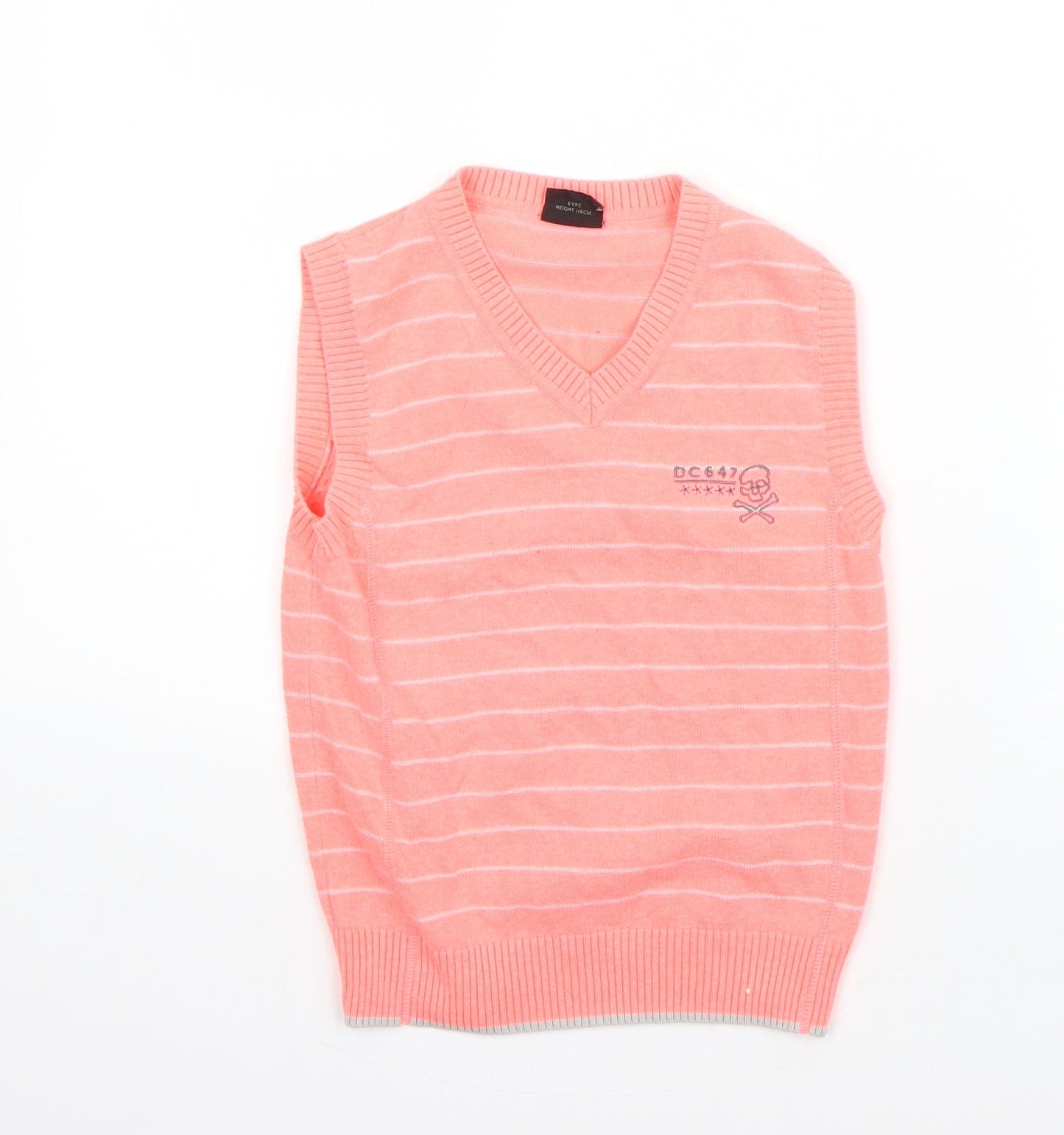 NEXT Boys Pink V-Neck Striped Cotton Pullover Jumper Size 6 Years