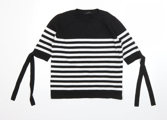 Papaya Womens Black Round Neck Striped Polyester Pullover Jumper Size 12