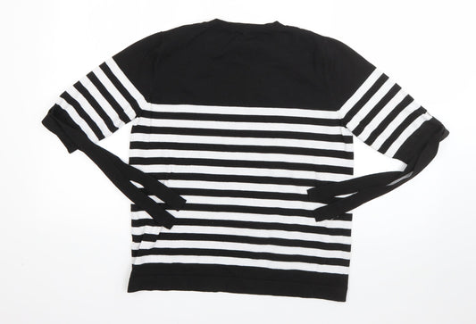 Papaya Womens Black Round Neck Striped Polyester Pullover Jumper Size 12