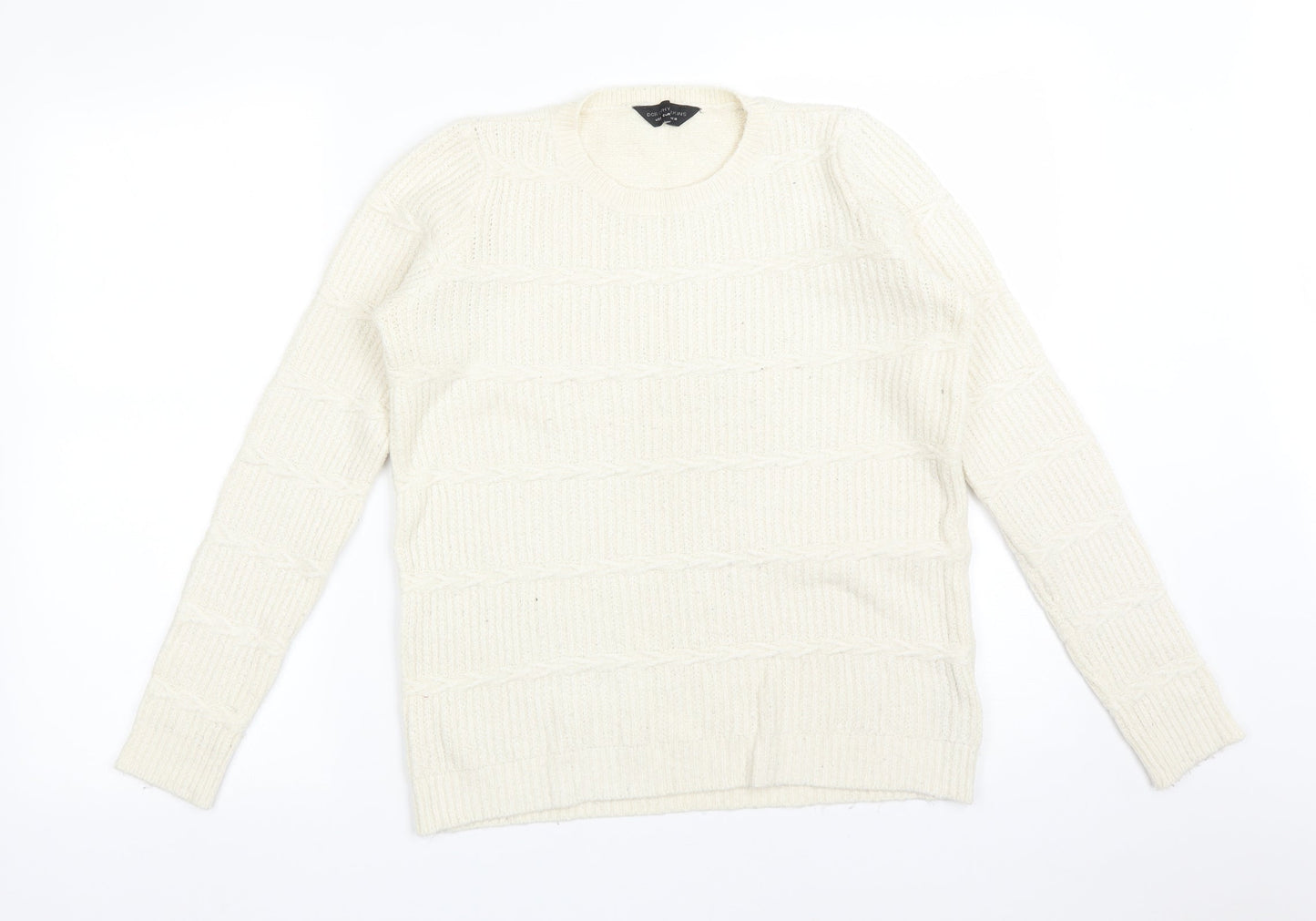 Dorothy Perkins Womens White Round Neck  Acrylic Pullover Jumper Size 10