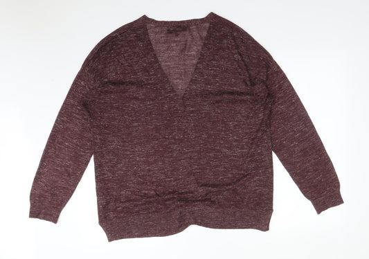 NEXT Womens Red V-Neck  Acrylic Cardigan Jumper Size 16
