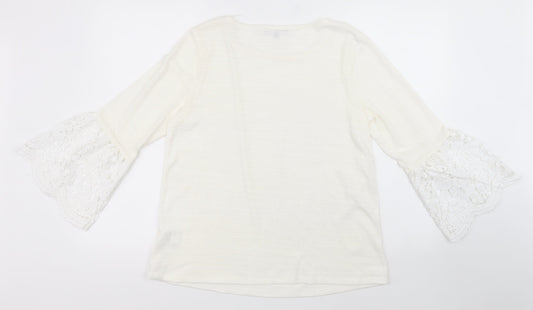 Cable & Gauge Womens Ivory Round Neck  Polyester Pullover Jumper Size L