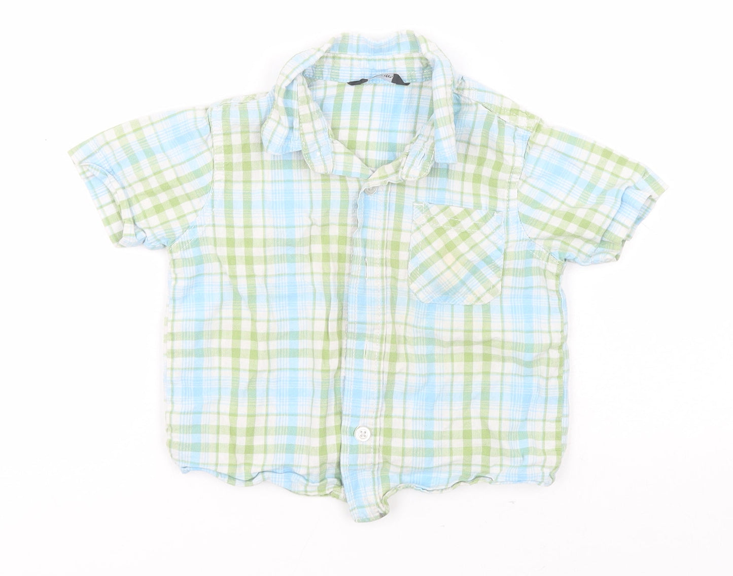 George Baby Blue Plaid Cotton Basic Button-Up Size 12-18 Months Collared