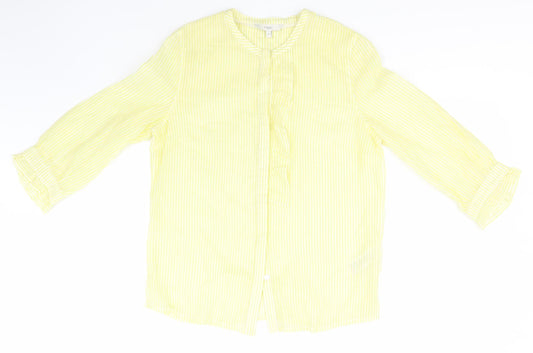 NEXT Womens Yellow Striped Cotton Basic Button-Up Size 6 Round Neck