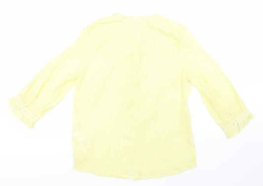 NEXT Womens Yellow Striped Cotton Basic Button-Up Size 6 Round Neck