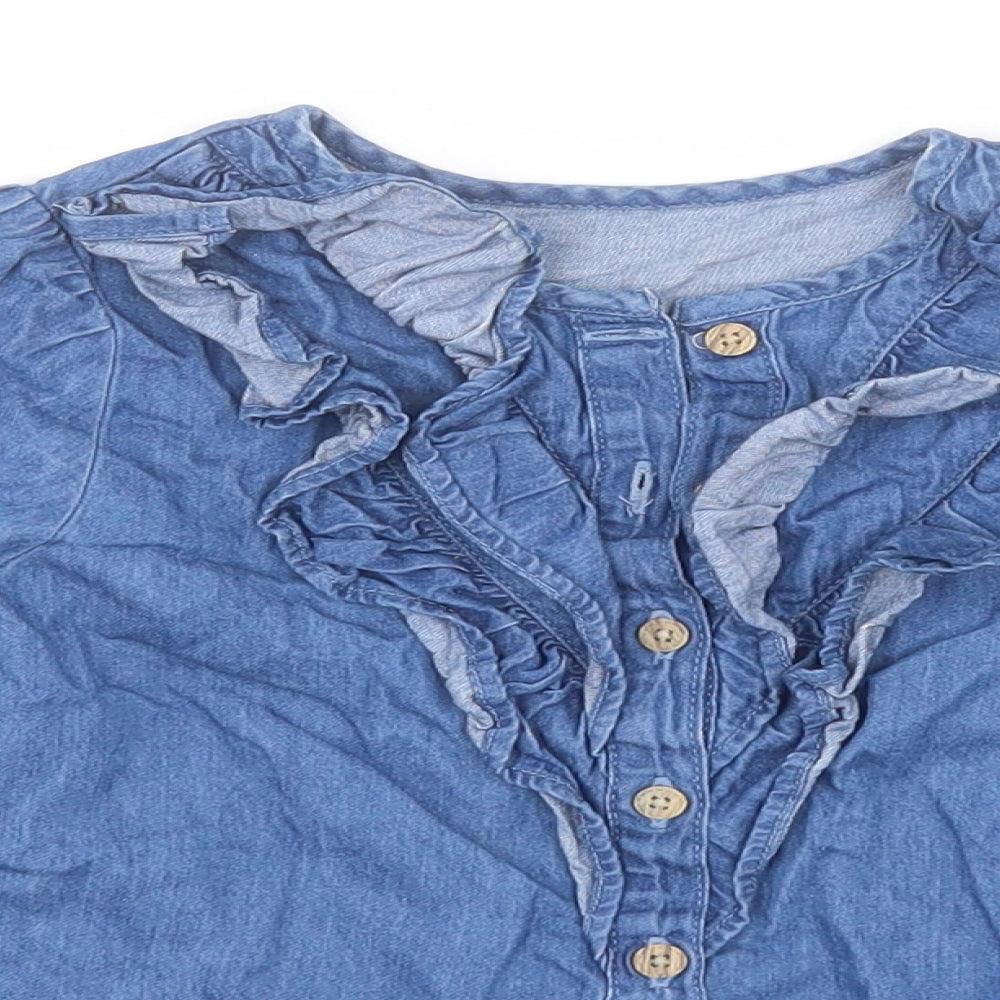 Matalan Girls Blue  Cotton Basic Button-Up Size 3-4 Years Crew Neck