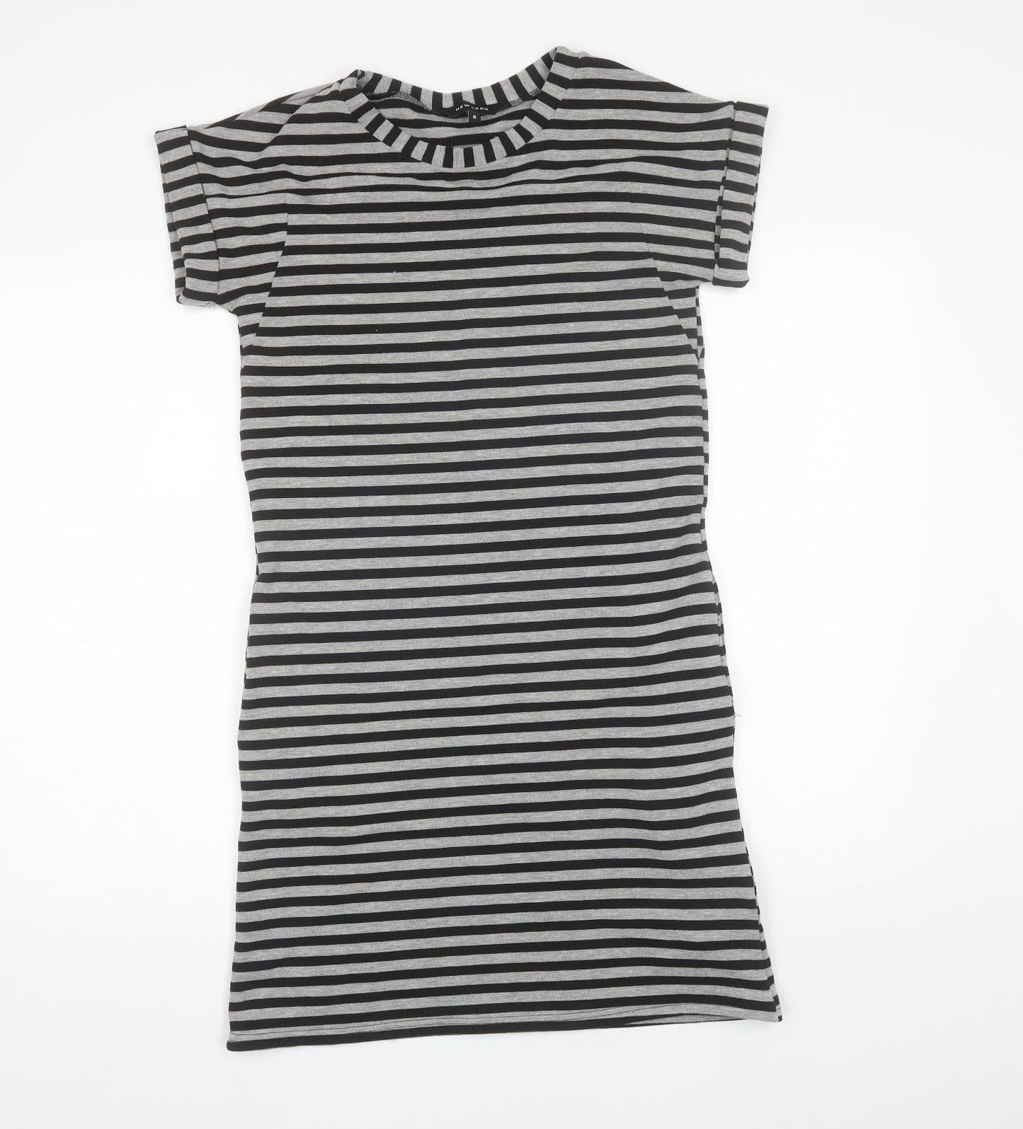 New Look Womens Black Striped Polyester Shift  Size 6  Round Neck