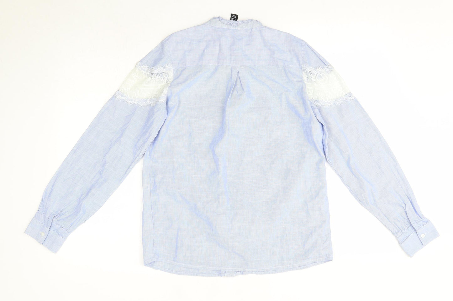 New Look Womens Blue  100% Cotton Basic Button-Up Size 6 Round Neck