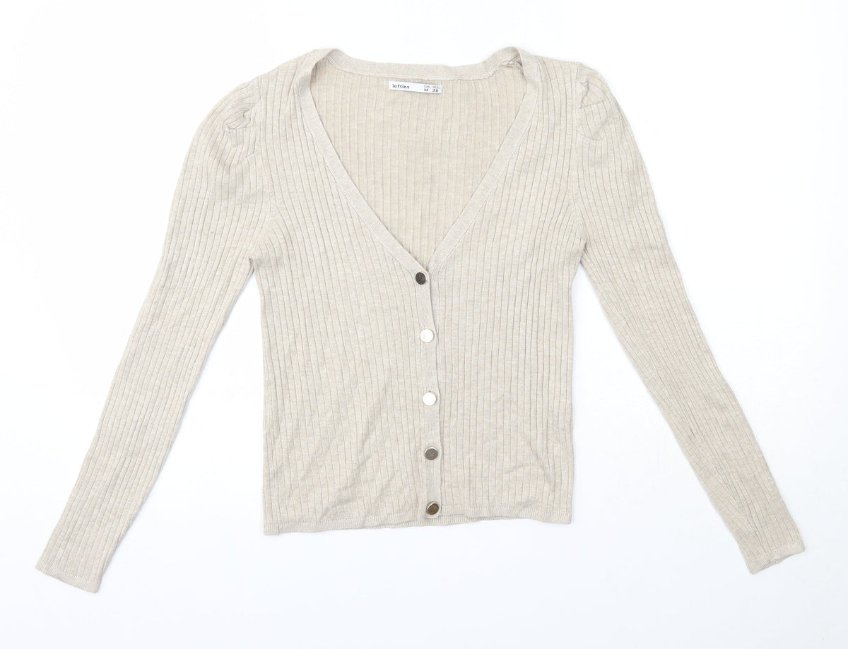 Lefties Womens Beige V-Neck  Polyester Cardigan Jumper Size M